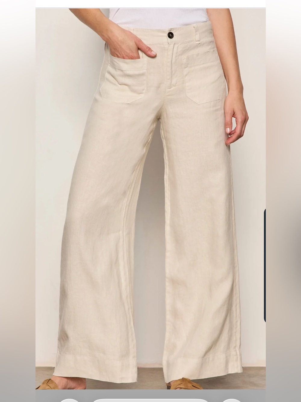 Sanctuary Cream Wide-Leg Linen-Blend Jeans with Drawstring